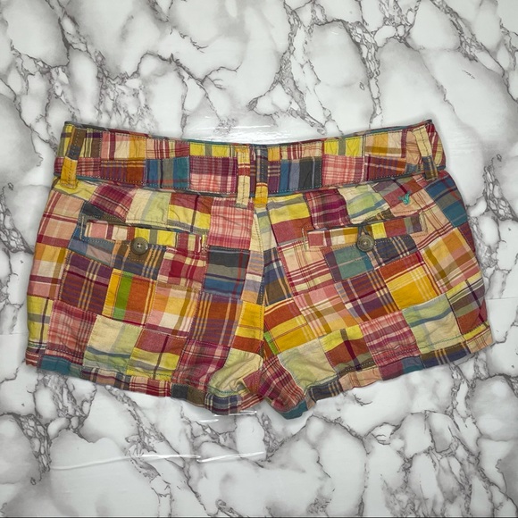 American Eagle yellow patchwork madras plaid short - Picture 2 of 4